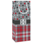 Red & Gray Dots and Plaid Wine Gift Bags (Personalized)