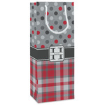 Red & Gray Dots and Plaid Wine Gift Bags - Matte (Personalized)