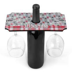 Red & Gray Dots and Plaid Wine Bottle & Glass Holder (Personalized)