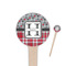 Red & Gray Dots and Plaid Wooden 4" Food Pick - Round - Closeup