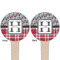 Red & Gray Dots and Plaid Wooden 4" Food Pick - Round - Double Sided - Front & Back