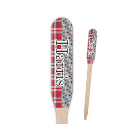 Red & Gray Dots and Plaid Paddle Wooden Food Picks (Personalized)