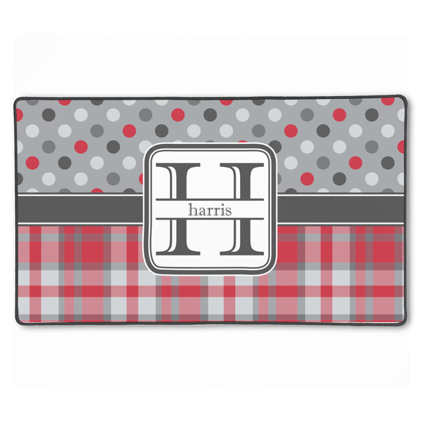 Custom Red & Gray Dots and Plaid XXL Gaming Mouse Pad - 24" x 14" (Personalized)