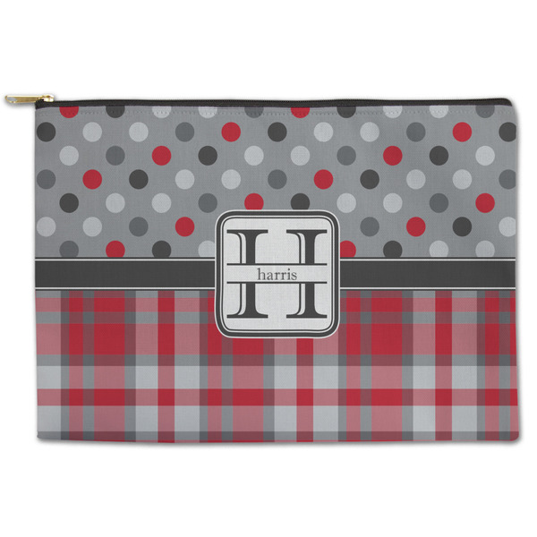 Custom Red & Gray Dots and Plaid Zipper Pouch (Personalized)