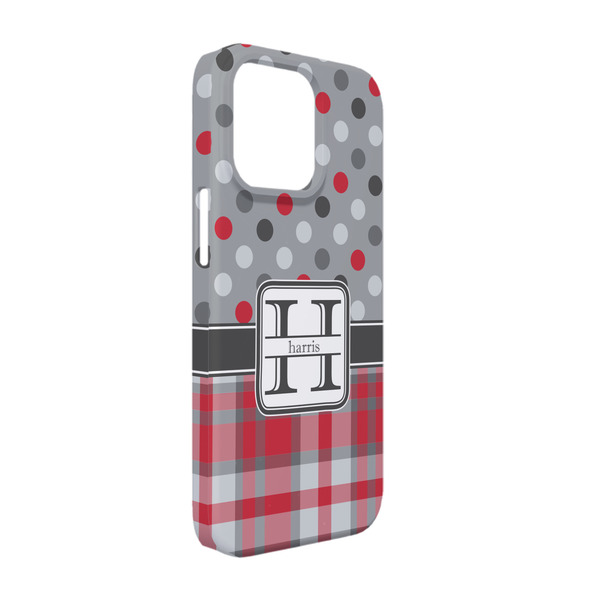 Custom Red & Gray Dots and Plaid iPhone Case - Plastic - iPhone 13 (Personalized)