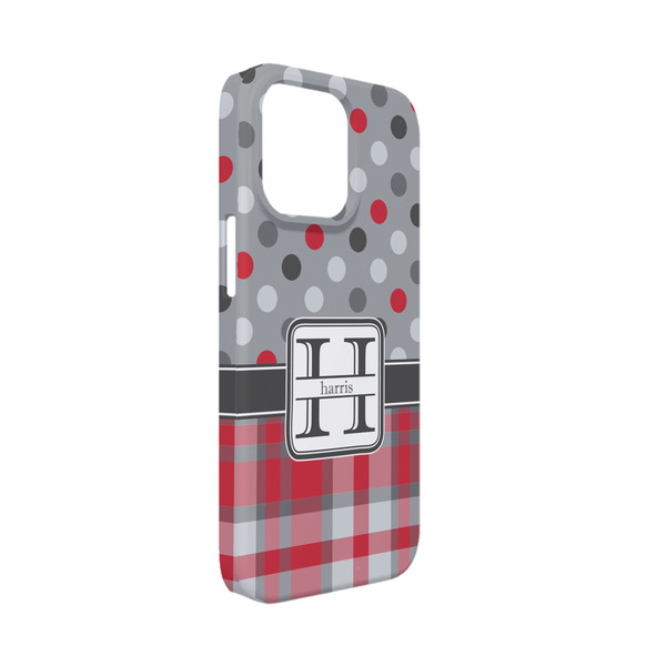 Custom Red & Gray Dots and Plaid iPhone Case - Plastic - iPhone 13 Mini (Personalized)