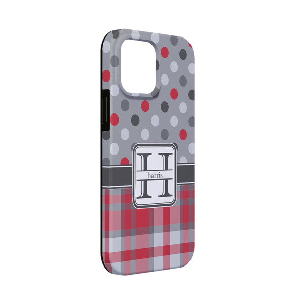 Custom Red & Gray Dots and Plaid iPhone Case - Rubber Lined - iPhone 13 Mini (Personalized)