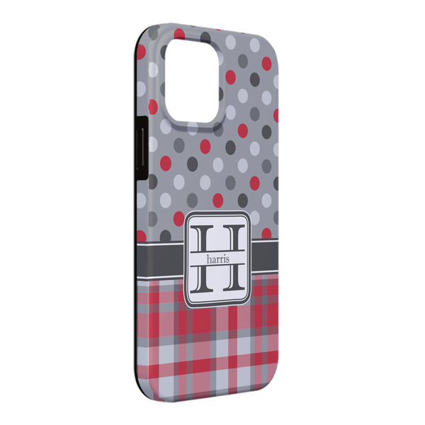 Custom Red & Gray Dots and Plaid iPhone Case - Rubber Lined - iPhone 13 Pro Max (Personalized)