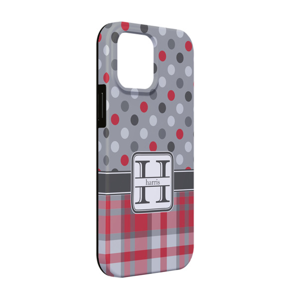 Custom Red & Gray Dots and Plaid iPhone Case - Rubber Lined - iPhone 13 Pro (Personalized)