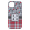 Red & Gray Dots and Plaid iPhone 14 Plus Case - Back