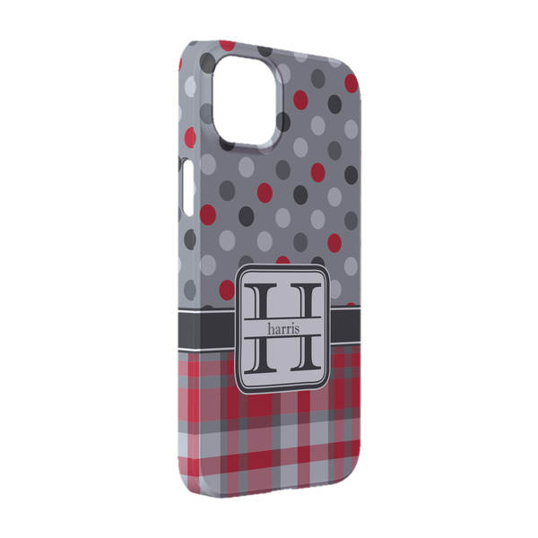 Custom Red & Gray Dots and Plaid iPhone Case - Plastic - iPhone 14 Pro (Personalized)