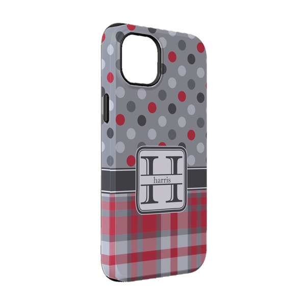 Custom Red & Gray Dots and Plaid iPhone Case - Rubber Lined - iPhone 14 (Personalized)