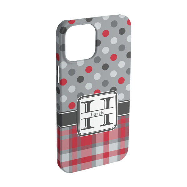 Custom Red & Gray Dots and Plaid iPhone Case - Plastic - iPhone 15 (Personalized)