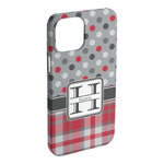 Red & Gray Dots and Plaid iPhone Case - Plastic - iPhone 15 Plus (Personalized)