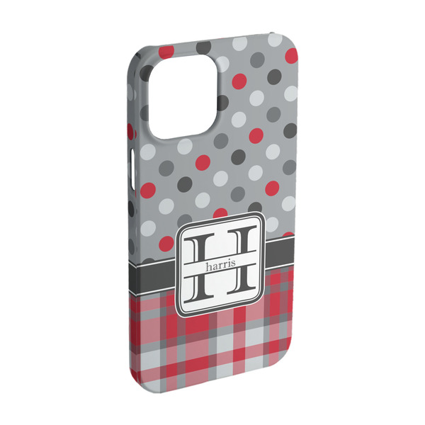 Custom Red & Gray Dots and Plaid iPhone Case - Plastic - iPhone 15 Pro (Personalized)