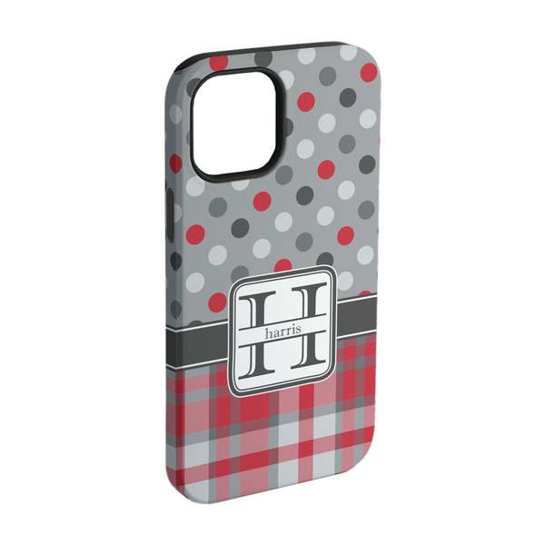 Custom Red & Gray Dots and Plaid iPhone Case - Rubber Lined - iPhone 15 Pro (Personalized)