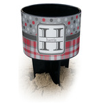 Red & Gray Dots and Plaid Black Beach Spiker Drink Holder (Personalized)