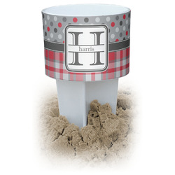 Red & Gray Dots and Plaid Beach Spiker Drink Holder (Personalized)