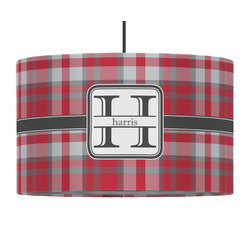 Red & Gray Plaid 12" Drum Pendant Lamp - Fabric (Personalized)