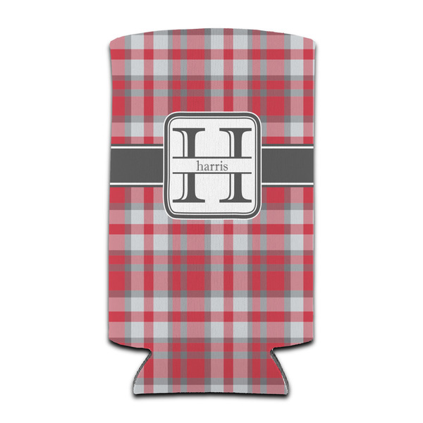 Custom Red & Gray Plaid Can Cooler (tall 12 oz) (Personalized)