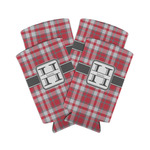 Red & Gray Plaid Can Cooler (tall 12 oz) - Set of 4 (Personalized)