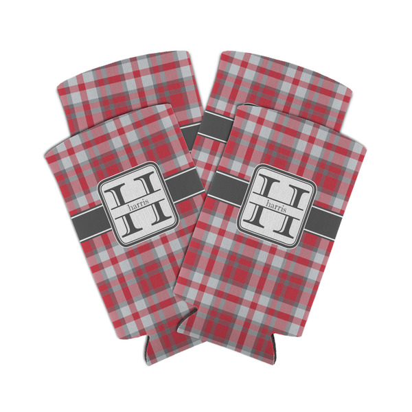 Custom Red & Gray Plaid Can Cooler (tall 12 oz) - Set of 4 (Personalized)