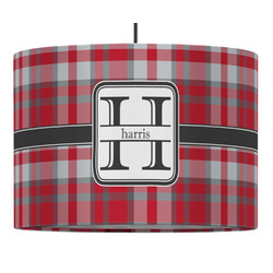 Red & Gray Plaid 16" Drum Pendant Lamp - Fabric (Personalized)