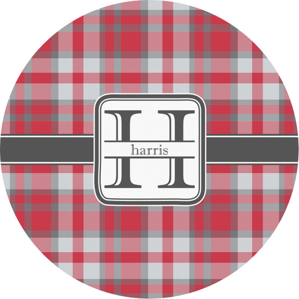 Custom Red & Gray Plaid Multipurpose Round Labels - Custom Sized (Personalized)