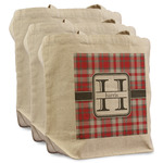 Red & Gray Plaid Reusable Cotton Grocery Bags - Set of 3 (Personalized)