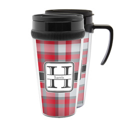 Red & Gray Plaid Acrylic Travel Mug (Personalized)