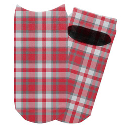 Red & Gray Plaid Adult Ankle Socks