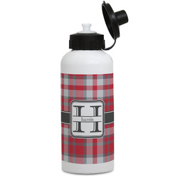 Red & Gray Plaid Water Bottles - Aluminum - 20 oz - White (Personalized)