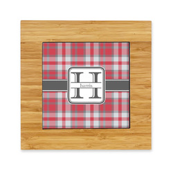 Red & Gray Plaid Bamboo Trivet with Ceramic Tile Insert (Personalized)