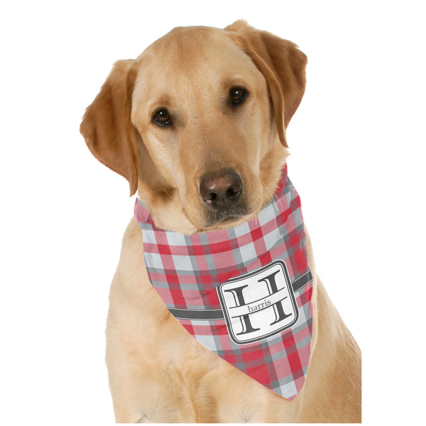 Custom Red & Gray Plaid Dog Bandana Scarf w/ Name and Initial