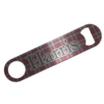 Red & Gray Plaid Bar Bottle Opener - Silver w/ Name and Initial