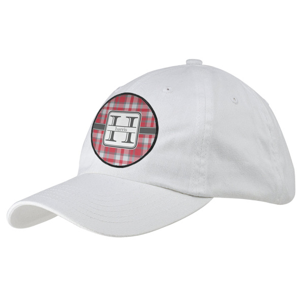 Custom Red & Gray Plaid Baseball Cap - White (Personalized)