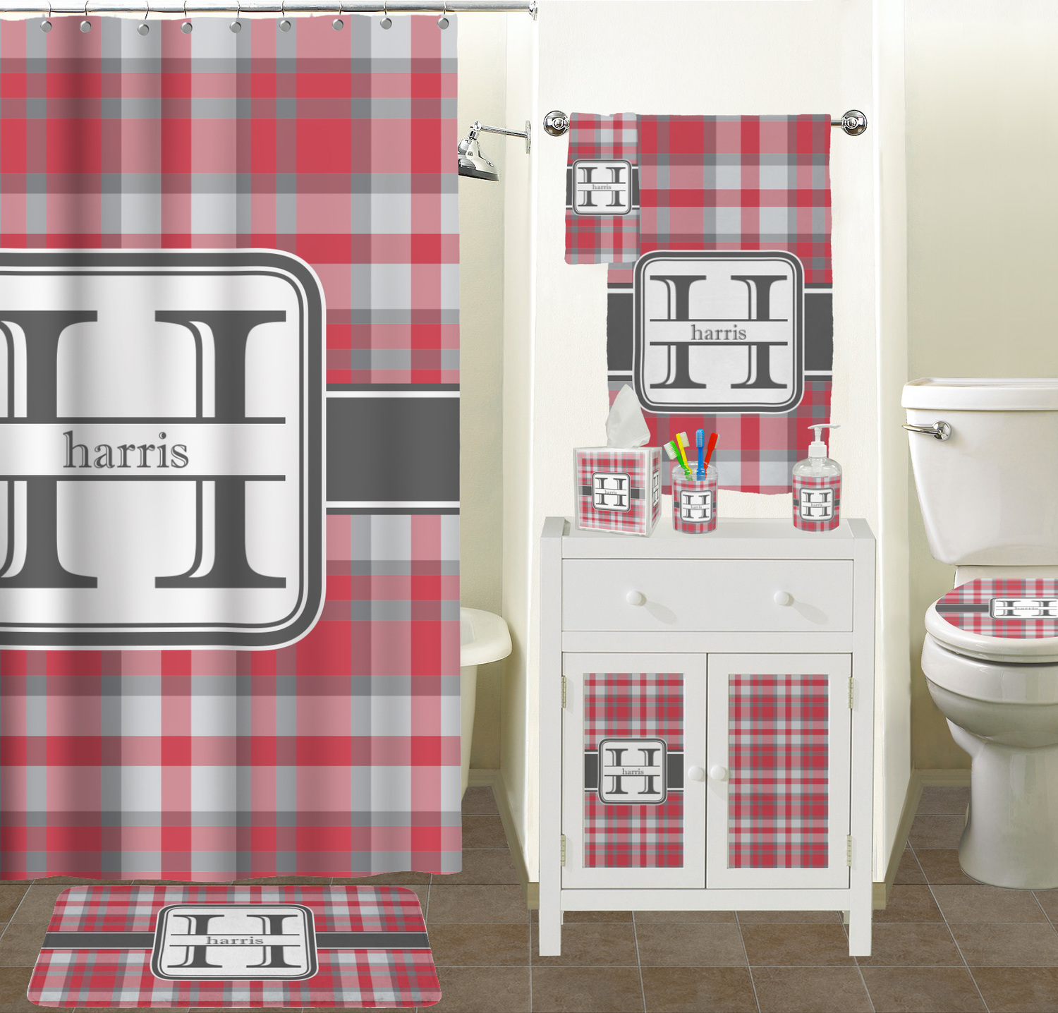 Red & Gray Plaid Shower Curtain (Personalized ...