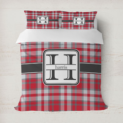 Red & Gray Plaid Duvet Cover Set - Full / Queen (Personalized)