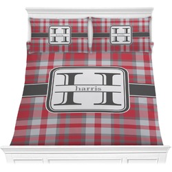 Red & Gray Plaid Comforter Set - Full / Queen (Personalized)