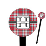 Red & Gray Plaid 6" Round Plastic Food Picks - Black - Single Sided (Personalized)