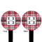 Red & Gray Plaid Black Plastic 6" Food Pick - Round - Double Sided - Front & Back