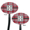 Red & Gray Plaid Black Plastic 7" Stir Stick - Double Sided - Oval - Front & Back