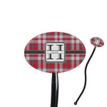 Red & Gray Plaid 7" Oval Plastic Stir Sticks - Black - Double Sided (Personalized)