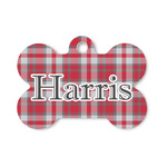 Red & Gray Plaid Bone Shaped Dog ID Tag - Small (Personalized)