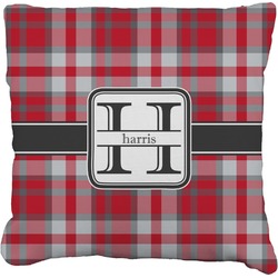 Red & Gray Plaid Faux-Linen Throw Pillow 20" (Personalized)