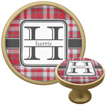 Red & Gray Plaid Cabinet Knob - Gold (Personalized)