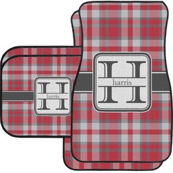 Red & Gray Plaid Car Floor Mats Set - 2 Front & 2 Back (Personalized)