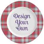 Red & Gray Plaid Ceramic Dinner Plates (Set of 4) (Personalized)