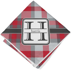 Red & Gray Plaid Cloth Napkin w/ Name and Initial