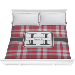 Red & Gray Plaid Comforter - King (Personalized)